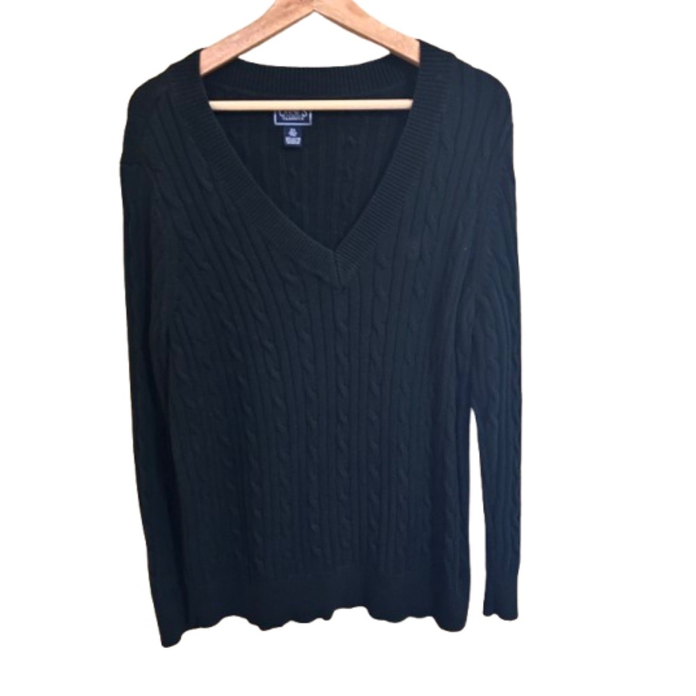 Chaps Classics Black Cable Knit V-Neck Sweater Size 2X-Fits L/XL